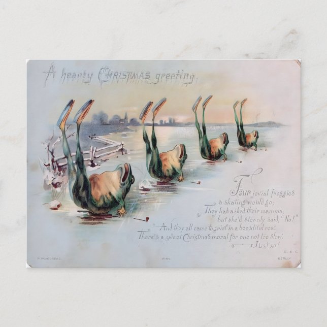 Vintage Funny Frog Skating Fail Postcard (Front)