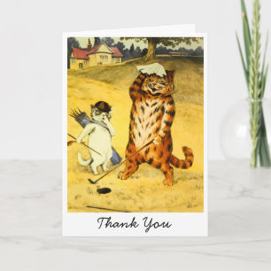 Vintage Funny Golfing Cat & Caddie Thank You Card