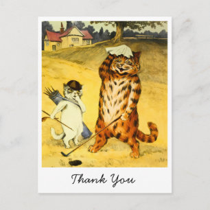 Vintage Funny Golfing Cat & Caddie Thank You Holiday Postcard