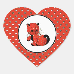 Vintage Funny Kitty Valentine's Day Heart Sticker