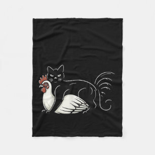 Vintage Funny Meme Cute Kitty Cat And Chicken What Fleece Blanket