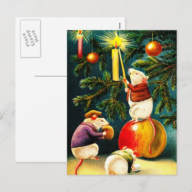 Vintage Funny Mice Christmas Postcards (Front/Back)