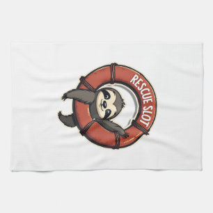 Vintage Funny Rescue Sloth Retro Humor Design 2 Tea Towel