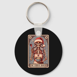 Vintage Funny Skeleton The Cookie Baker Tarot Card Key Ring
