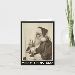 Vintage Funny Smoking Santa Claus Christmas Merry  Card