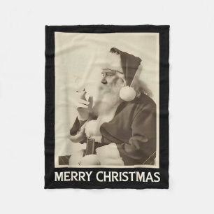Vintage Funny Smoking Santa Claus Christmas Merry  Fleece Blanket