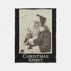 Vintage Funny Smoking Santa Claus Christmas Spirit Fleece Blanket