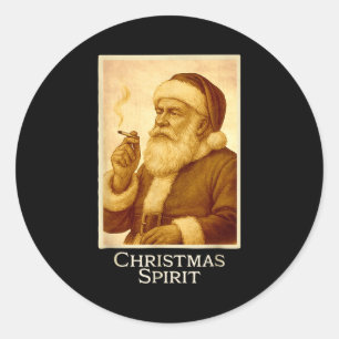 Vintage Funny Smoking Santa Claus Christmas Srit C Classic Round Sticker