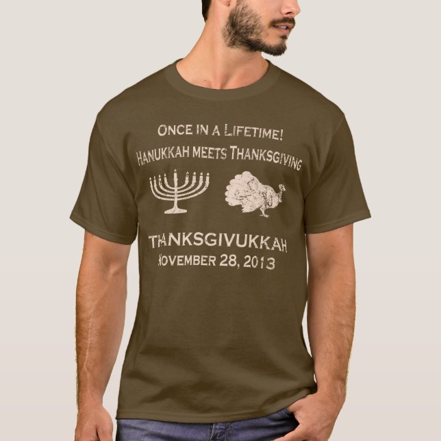 Vintage Funny Thanksgiving Meets Hanukkah T Shirt (Front)