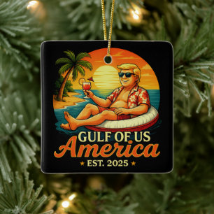Vintage Funny Trump America's Gulf 2025 Ceramic Ornament