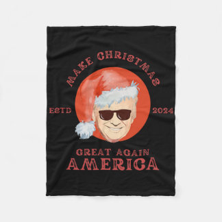 Vintage Funny Trump Make Christmas Great Gift 2024 Fleece Blanket