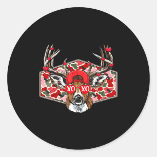Vintage Funny Valentines Hunting Deer Camo Xoxo Cu Classic Round Sticker