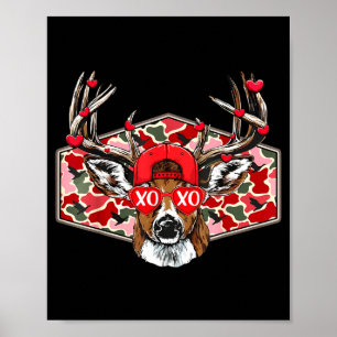 Vintage Funny Valentines Hunting Deer Camo Xoxo Cu Poster