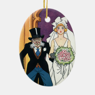 Vintage Funny Wedding, May December Romance Ceramic Tree Decoration