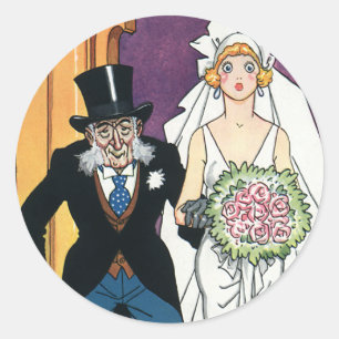 Vintage Funny Wedding, May December Romance Classic Round Sticker