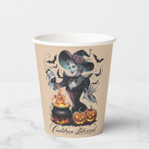 Vintage Funny Witch Cauldron Blessed Halloween Paper Cups