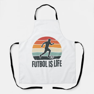 Vintage Futbol Is Life Soccer Player Shirt Design_ Apron