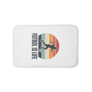 Vintage Futbol Is Life Soccer Player Shirt Design_ Bath Mat