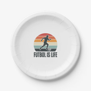 Vintage Futbol Is Life Soccer Player Shirt Design_ Paper Plate