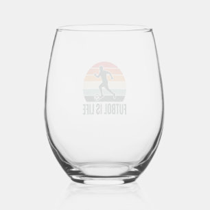 Vintage Futbol Is Life Soccer Player Shirt Design_ Stemless Wine Glass