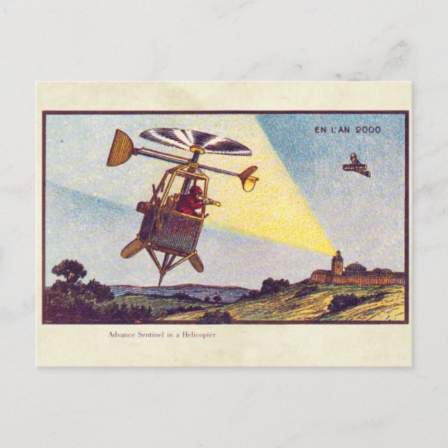 Vintage Futuristic Flying Machines Colour Art Postcard (Front)