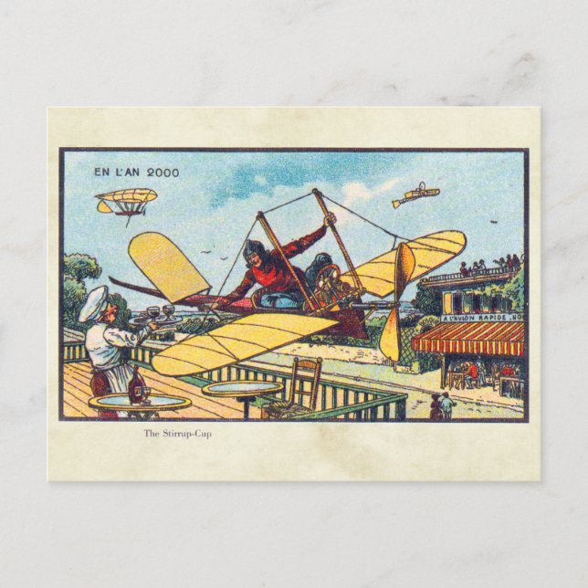 Vintage Futuristic Flying Machines Colour Art Postcard (Front)