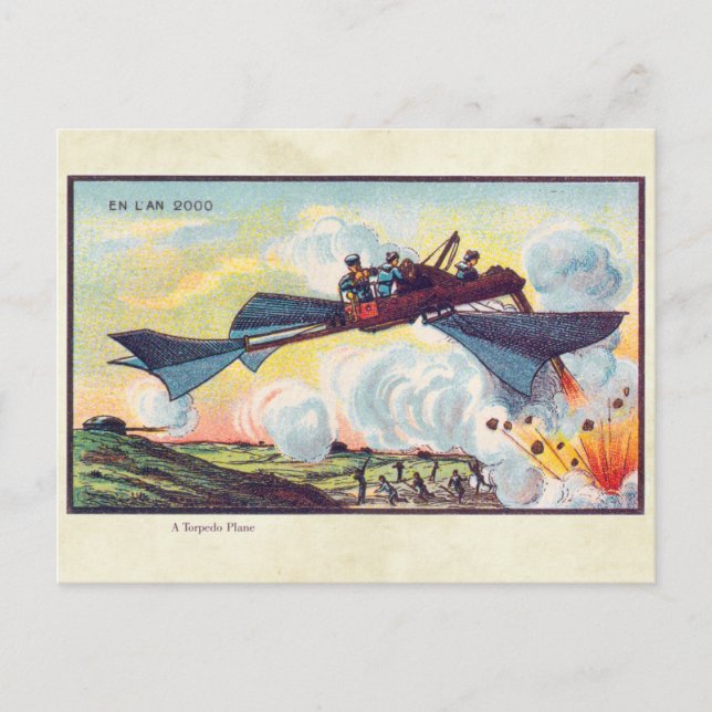 Vintage Futuristic Flying Machines Colour Art Postcard (Front)