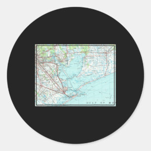 Vintage Galveston Bay Tx Nautical Map (1975) Classic Round Sticker