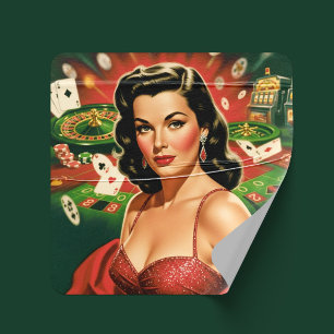 Vintage Gambling Pin-up Square Sticker