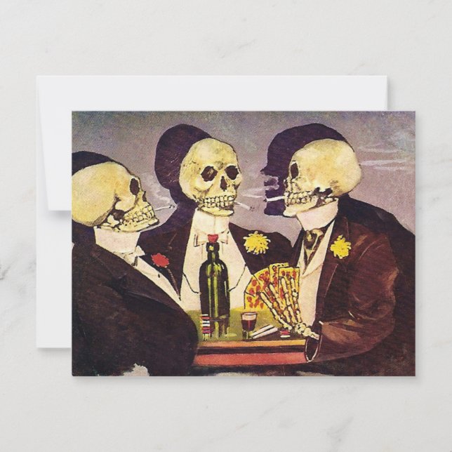 Vintage Gambling Skeletons Poker Party Invitation (Front)