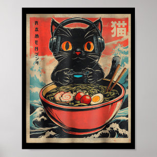 Vintage Gamer Cat Funny Ramen Retro Japanese Cat G Poster