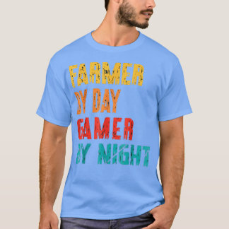 Vintage Gamer Farmer By Day Gamer By Night  T-Shirt