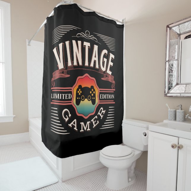 VINTAGE GAMER LIMITED EDITION  SHOWER CURTAIN (In Situ)