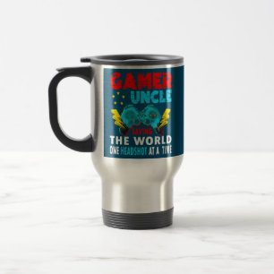 Vintage Gamer Uncle Saving Funny One Headshot Travel Mug