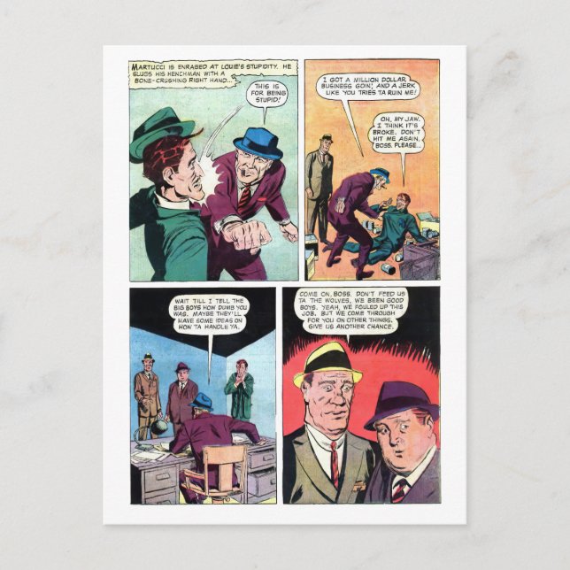 Vintage Gangster Comics Mob Boss Beats Up Henchman Postcard (Front)