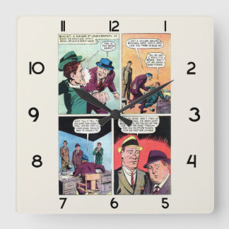 Vintage Gangster Comics Mob Boss Beats Up Henchman Square Wall Clock