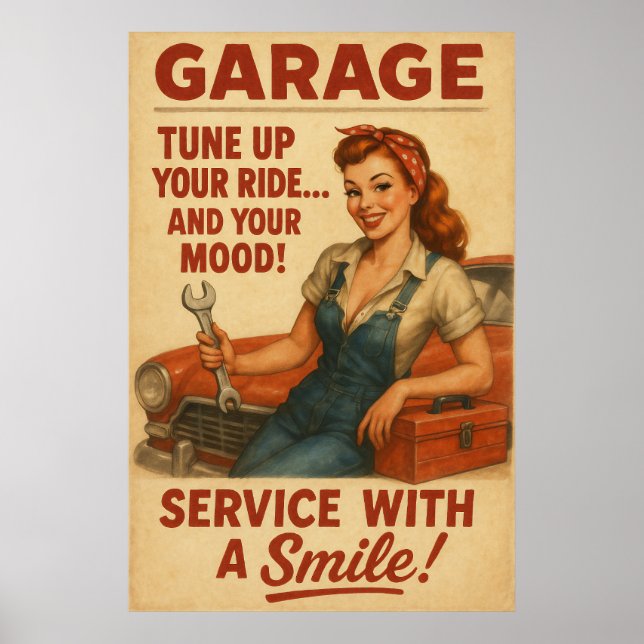 Vintage Garage Girl Art Poster (Front)