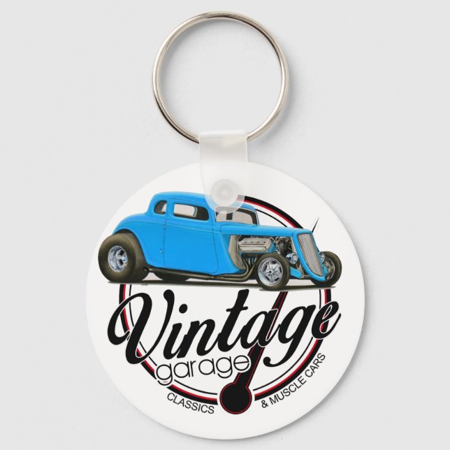 Vintage Garage Hot Rod Key Ring (Front)