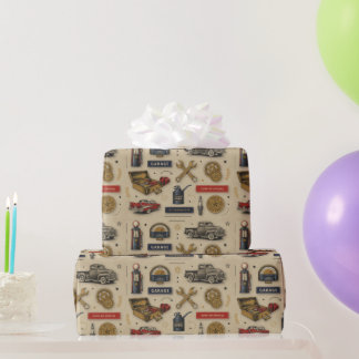 Vintage Garage Retro Classic Car Mechanic Wrapping Paper