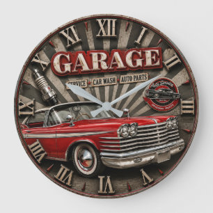 Vintage Garage Service Classic American Car Decor Large Clock