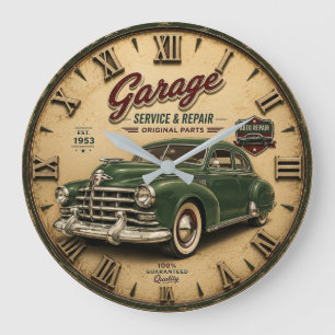 Vintage Garage Service & Repair Classic Green Car Large Clock