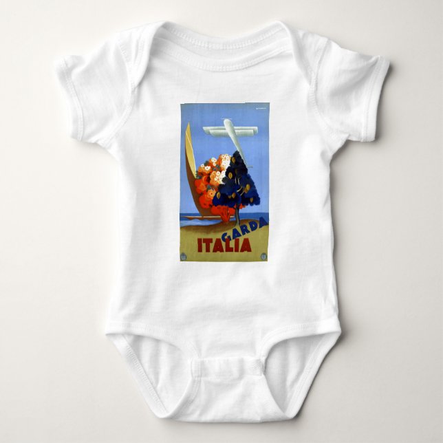 Vintage Garda Italy Europe Air Travel Baby Bodysuit (Front)
