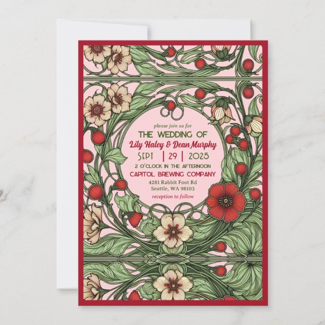 Vintage Garden Art Nouveau Wedding Invitation (Front)