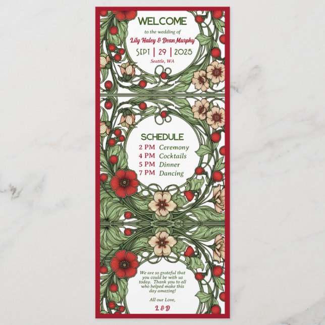 Vintage Garden Art Nouveau Wedding Programme (Front)