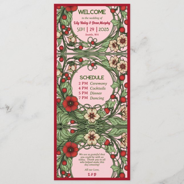 Vintage Garden Art Nouveau Wedding Programme (Front)