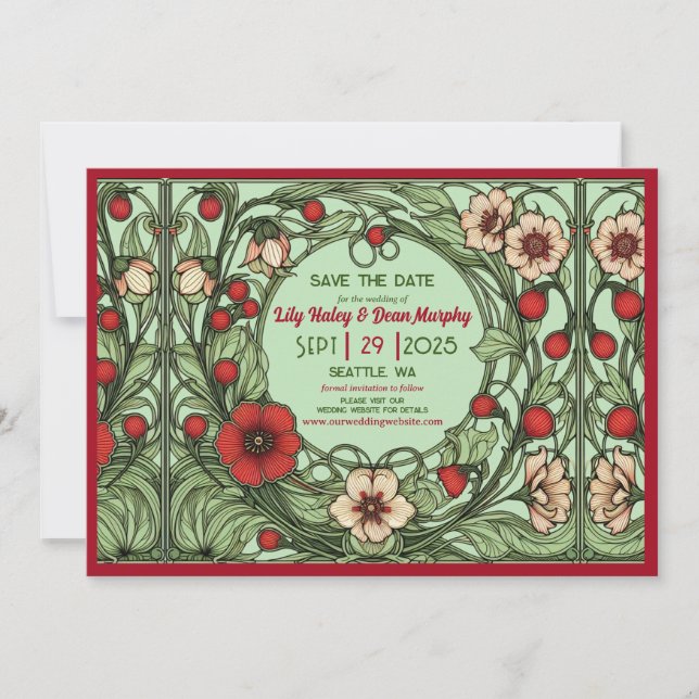 Vintage Garden Art Nouveau Wedding Save The Date (Front)
