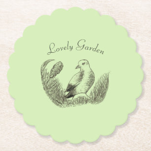 Vintage Garden Bird – Monochrome Elegant Floral Paper Coaster