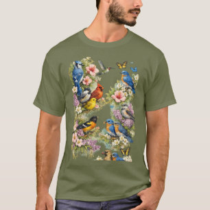 Vintage Garden Birds Floral Graphic Nature Inspire T-Shirt