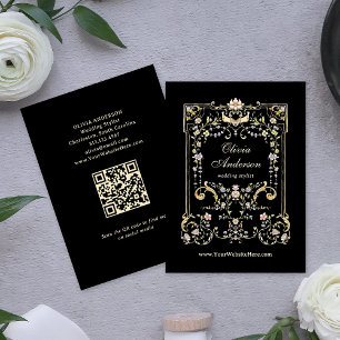 Vintage Garden Black Colourful and Luxe QR Code Business Card