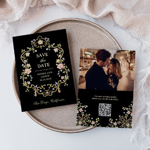 Vintage Garden Black   Colourful Photo and QR Code Save The Date